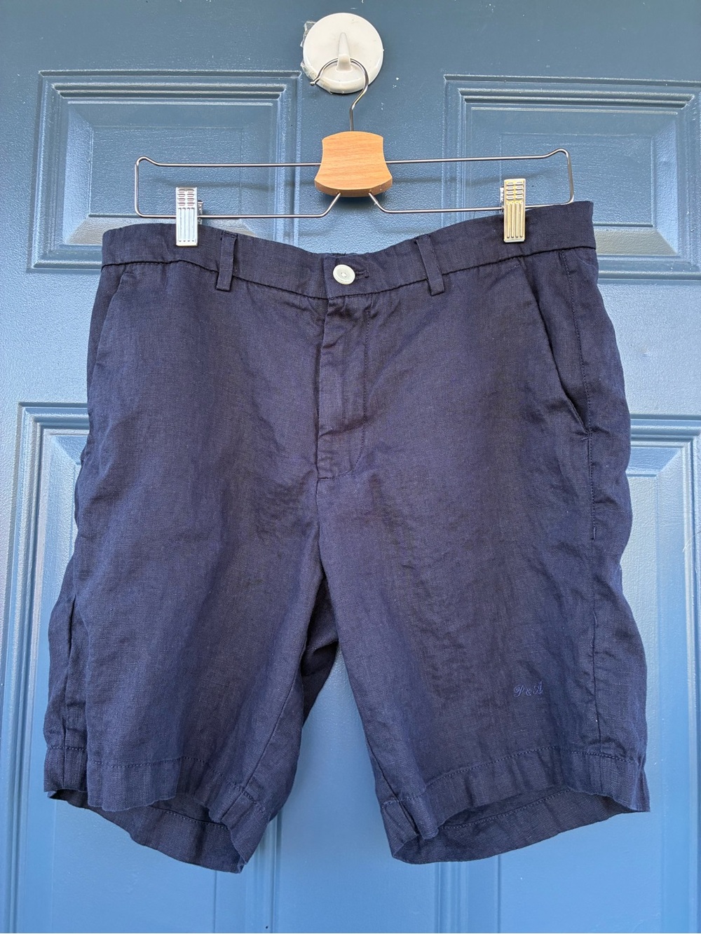 Porter & Ash Men's Dark Navy Linen Flat Front Shorts 8” inseam